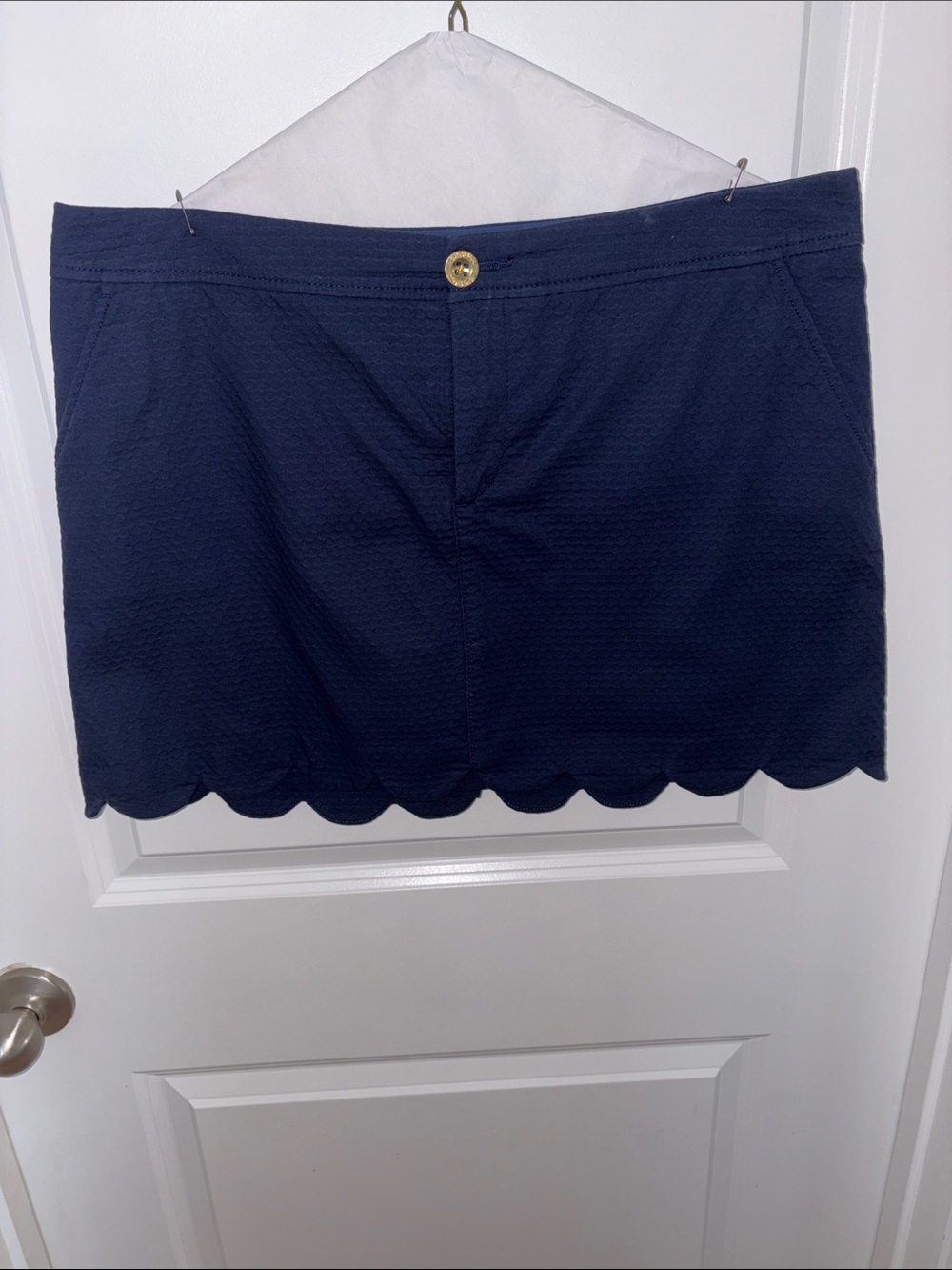 Lilly Pulitzer Navy Textured Skirt with scalloped hem
